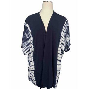 Chicos Zenergy Cardigan Women L / XL Navy Blue Tie Dye Open Front Stretch